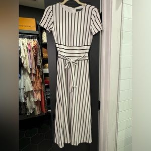 Lauren Ralph Lauren White/ Blue Stripe Midi Dress 0